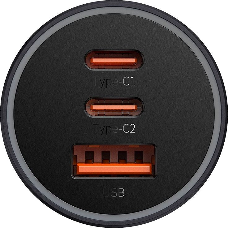 Autoladegerät Baseus Golden Contactor Pro 1xUSB-A, 2xUSB-C, 65W, Grau