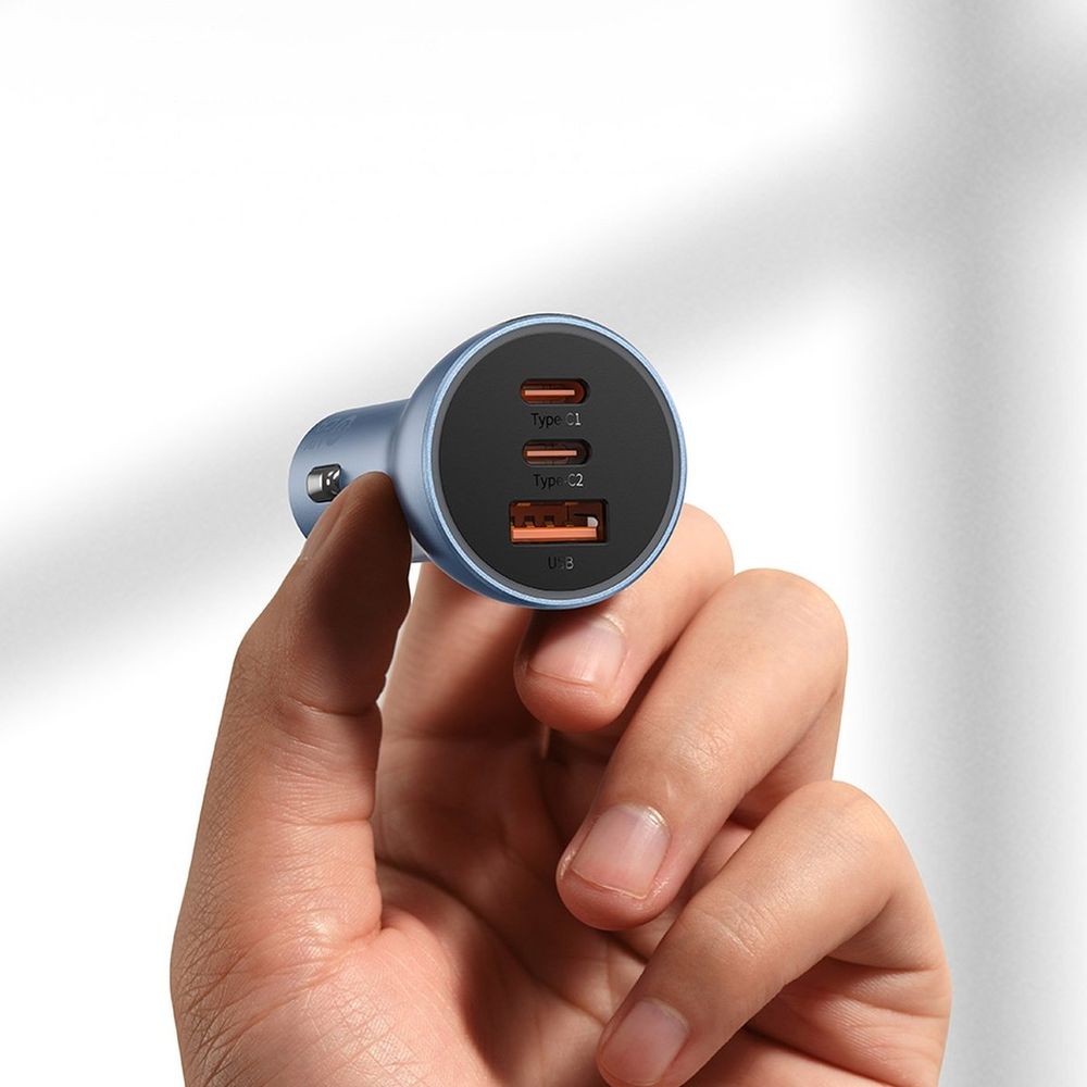 Autoladegerät Baseus Golden Contactor Pro 1xUSB-A, 2xUSB-C, 65W, Grau