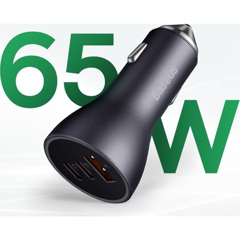 Autoladegerät Baseus Golden Contactor Pro 1xUSB-A, 2xUSB-C, 65W, Grau