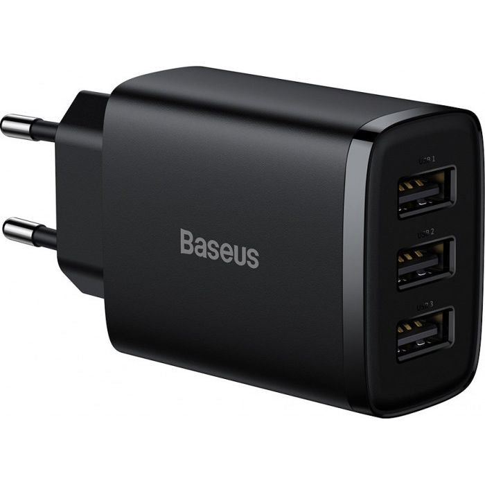 Wandladegerät Baseus Compact 3x USB-A 17 W, Schwarz