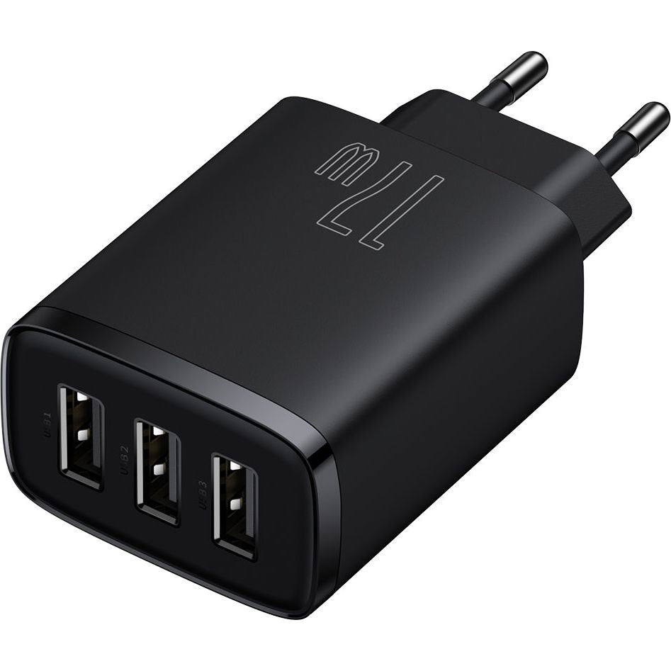 Wandladegerät Baseus Compact 3x USB-A 17 W, Schwarz