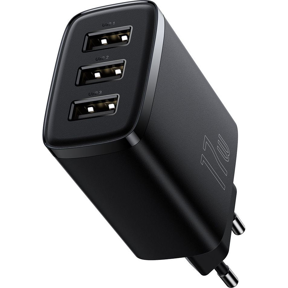 Wandladegerät Baseus Compact 3x USB-A 17 W, Schwarz
