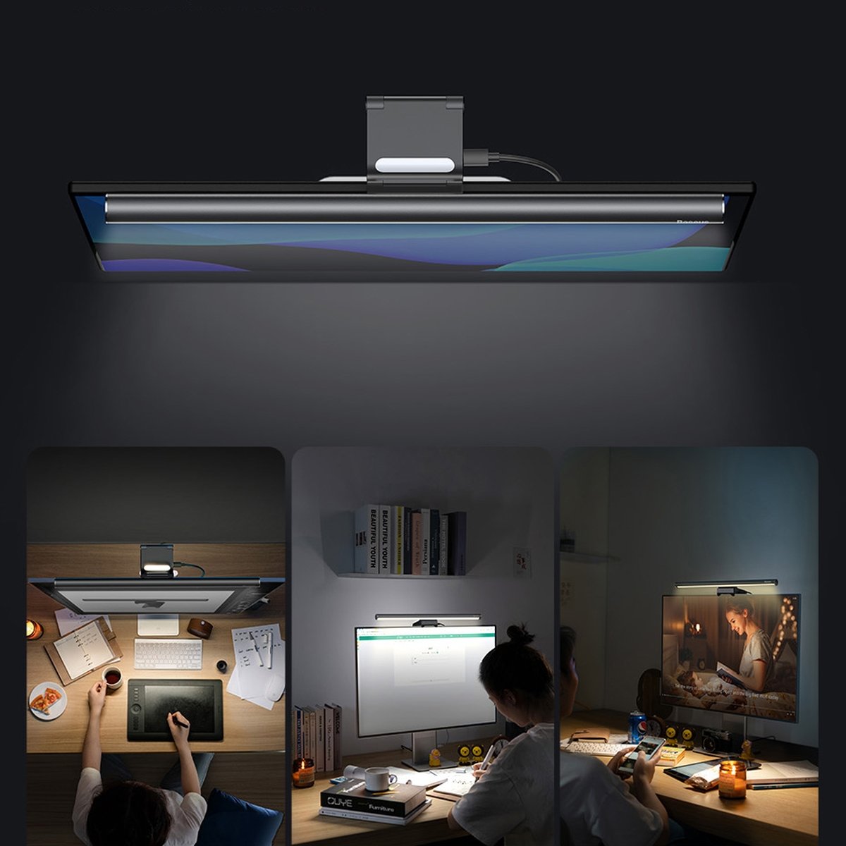 Baseus i-wok2 Touchpanel-Tischleuchte für Bildschirm, Schwarz