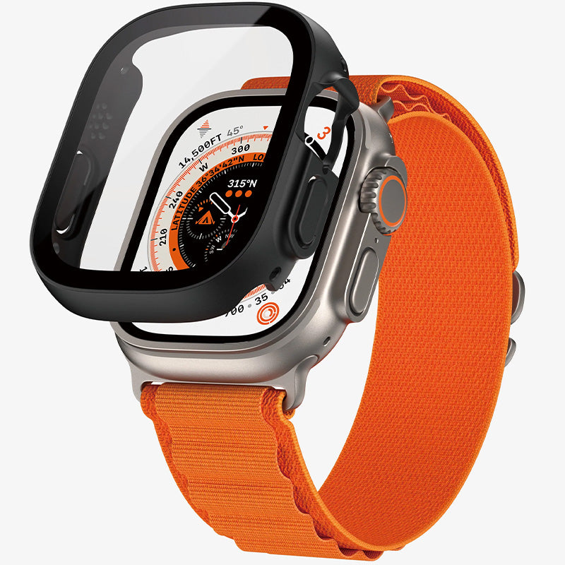 Antibakterielles Glas + Schutzhülle Panzerglass Full Body für Apple Watch Ultra 4/3/2/1 49 mm, Schwarzer Rahmen