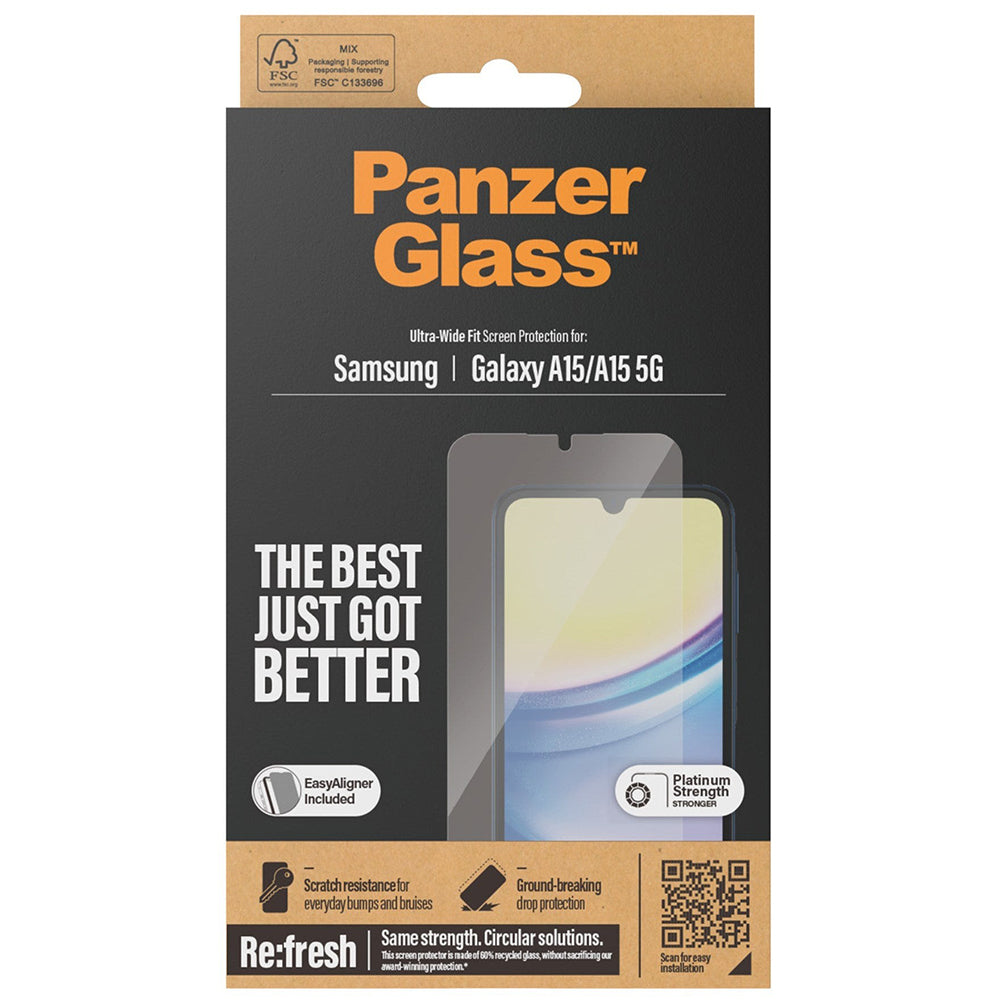 Gehärtetes Glas PanzerGlass Refresh Ultra-Wide-Fit Easy Aligner für Galaxy A15 5G/4G