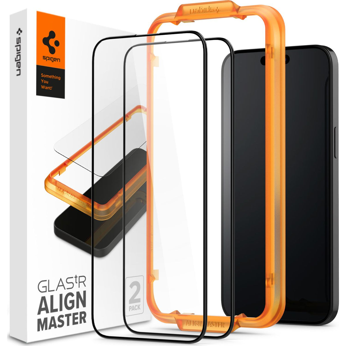 Glas für die Schutzhülle Spigen Glas.tR FC AM 2-Pack für iPhone 15 Pro Max, mit schwarzem Rahmen