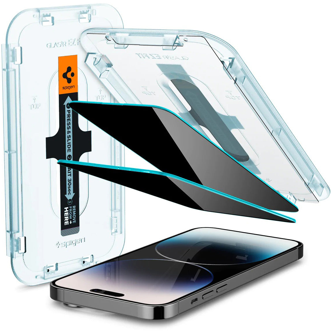 Glas für die Schutzhülle Spigen Glas.tR EZ Fit Privacy 2-Pack für iPhone 14 Pro