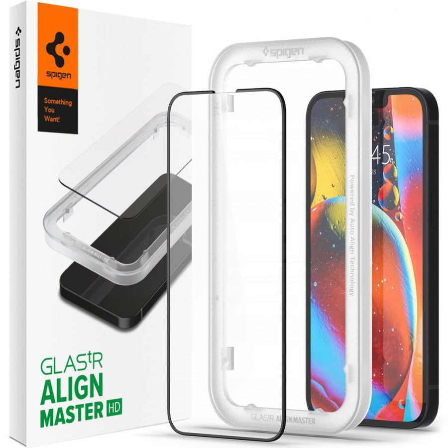 Glas für die Schutzhülle für iPhone 17e / 16e / 14 / 13 Pro / 13, Spigen Glas.tR Slim FC AM 1-Pack, schwarzer Rahmen