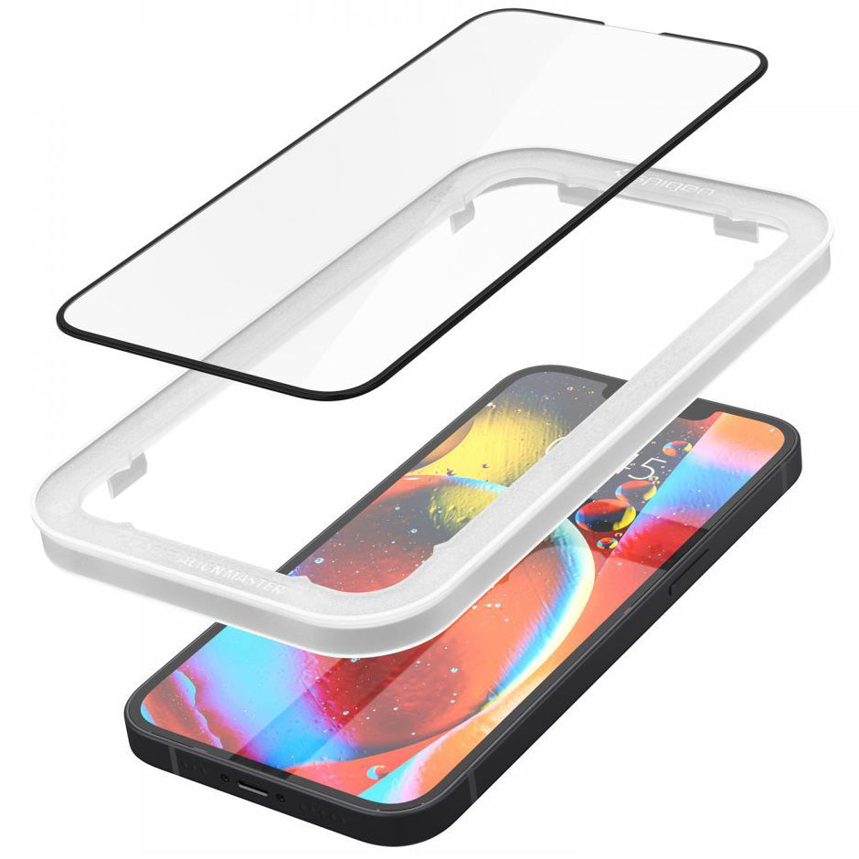 Glas für die Schutzhülle für iPhone 17e / 16e / 14 / 13 Pro / 13, Spigen Glas.tR Slim FC AM 1-Pack, schwarzer Rahmen