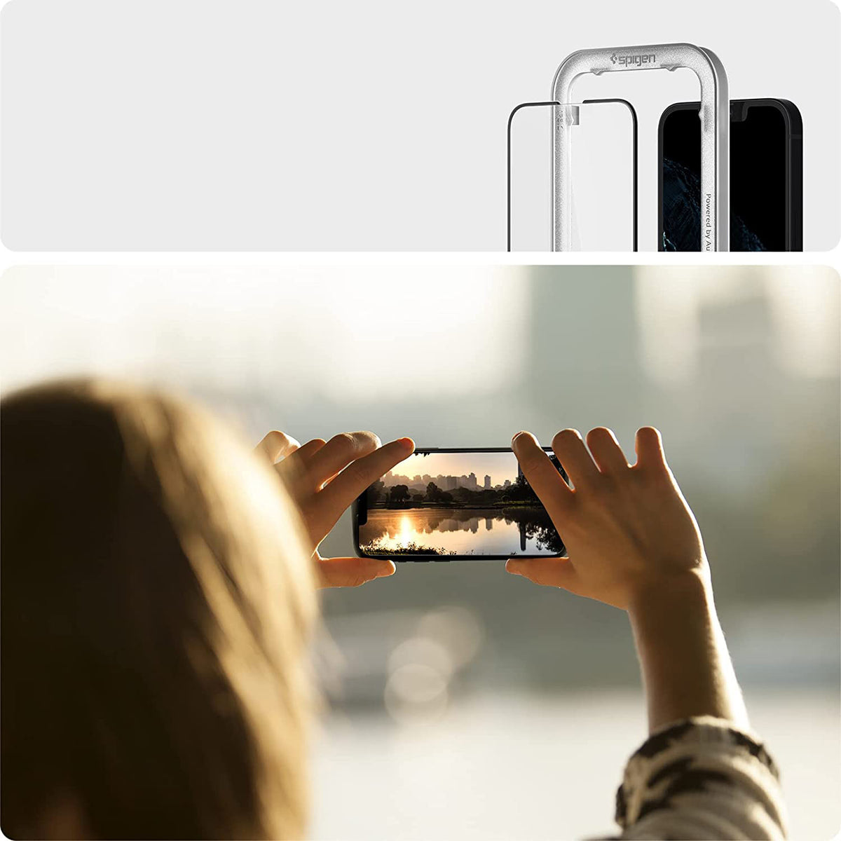 Glas für die Schutzhülle für iPhone 17e / 16e / 14 / 13 Pro / 13 Spigen Glas.tR Slim FC AM 2-Pack, schwarzer Rahmen