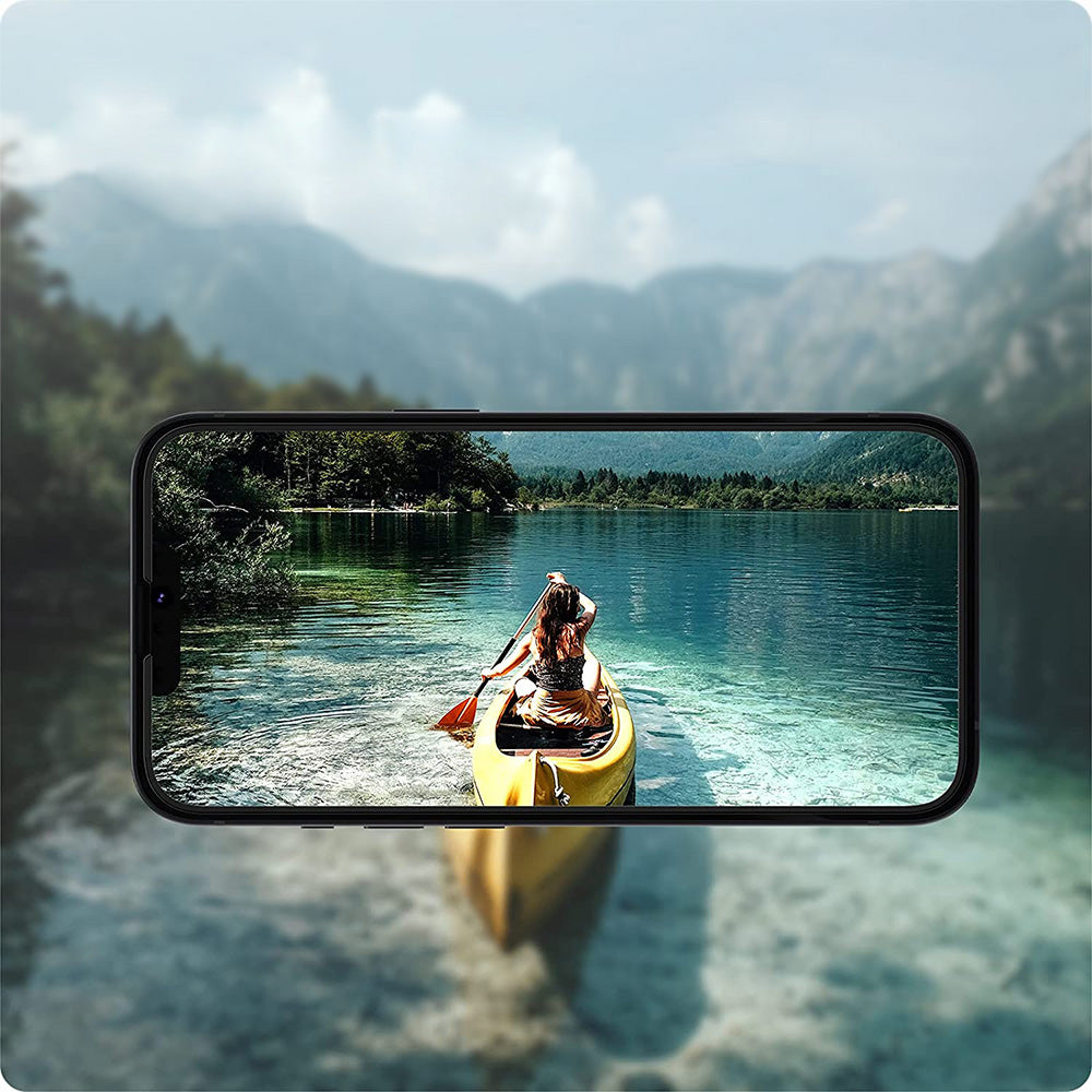Glas für die Schutzhülle für iPhone 17e / 16e / 14 / 13 Pro / 13 Spigen Glas.tR Slim FC AM 2-Pack, schwarzer Rahmen