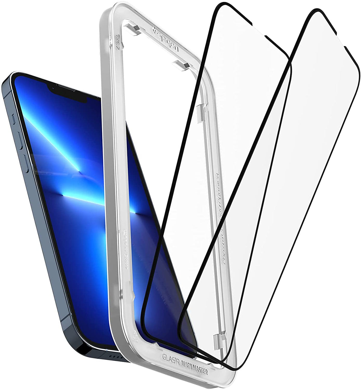 Glas für die Schutzhülle Spigen Glas.tR Slim FC AM 2-Pack iPhone 14 Plus / 13 Pro Max, schwarzer Rahmen