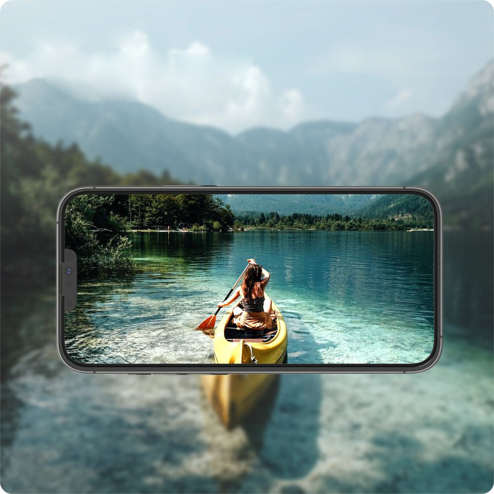 Glas für die Schutzhülle Spigen Glas.tR Slim FC AM 2-Pack iPhone 14 Plus / 13 Pro Max, schwarzer Rahmen