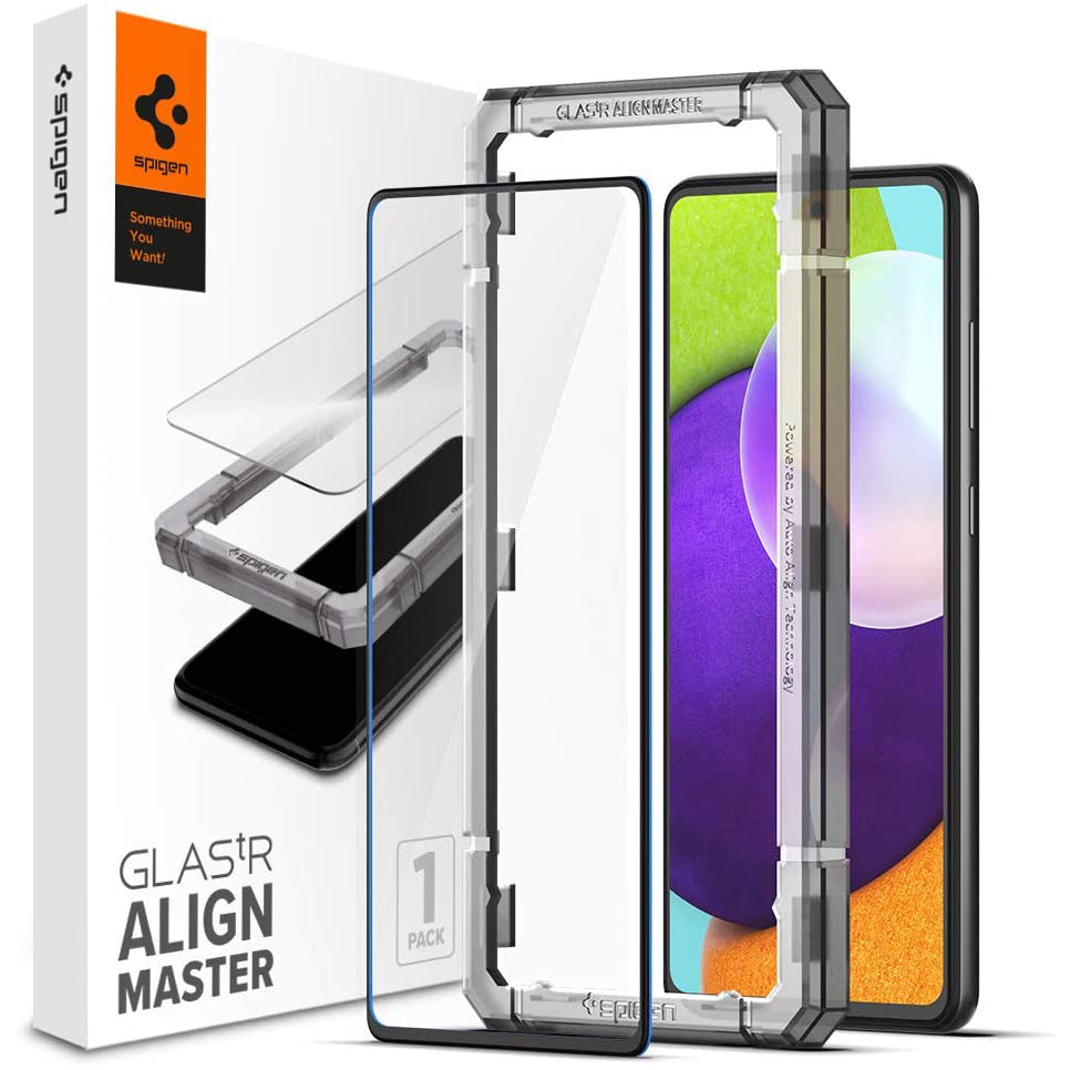 Glas für die Schutzhülle Spigen Glas.tR Slim FC AM Galaxy A52s 5G, A52 4G/5G, schwarzer Rahmen