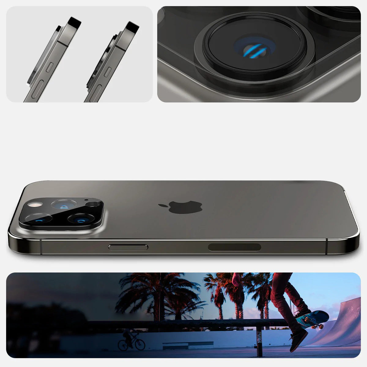 Glas für die Kamera Spigen Glas.tR Optik 2-Pack für iPhone 16 Pro / 16 Pro Max / 15 Pro / 15 Pro Max / 14 Pro / 14 Pro Max, Schwarz