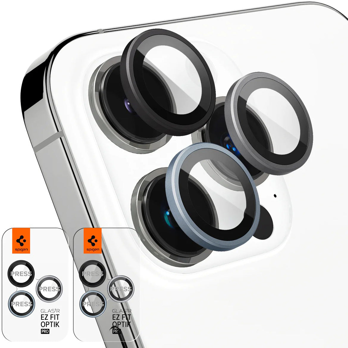 Glas für die Kamera Spigen Glas.tR Ez Fit Optik Pro 2-Pack für iPhone 16 Pro / 16 Pro Max / 15 Pro / 15 Pro Max / 14 Pro / 14 Pro Max, Multikolore (Zero One)