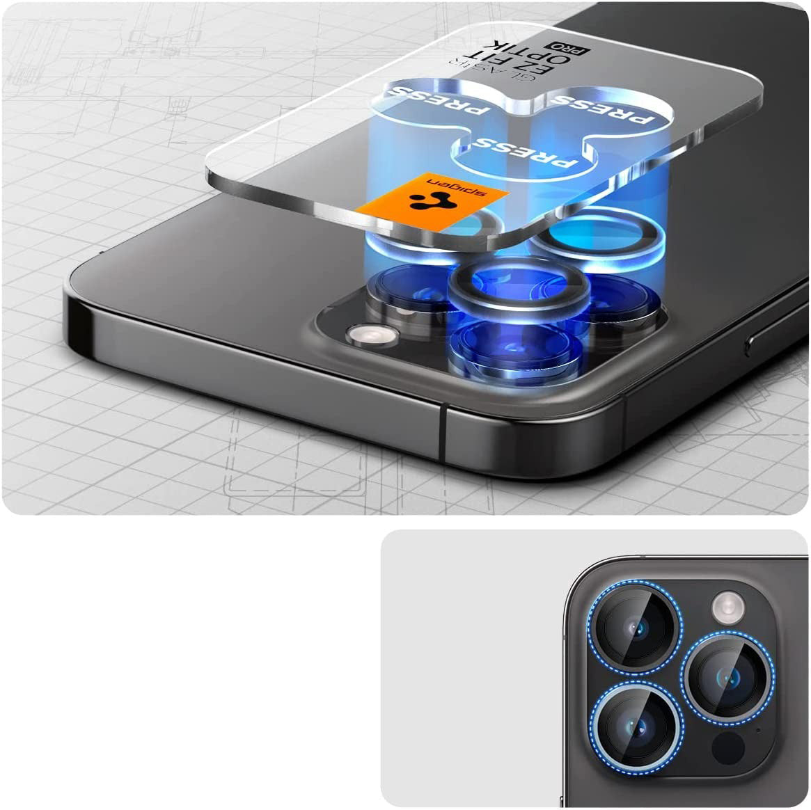 Glas für die Kamera Spigen Glas.tR Ez Fit Optik Pro 2-Pack für iPhone 16 Pro / 16 Pro Max / 15 Pro / 15 Pro Max / 14 Pro / 14 Pro Max, Multikolore (Zero One)