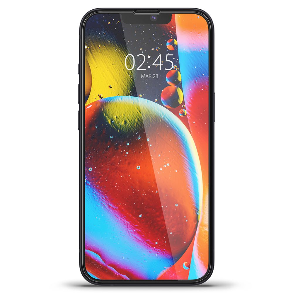 Glas für die Schutzhülle für iPhone 17e / 16e / 14 / 13 Pro / 13 Spigen Glas.tR Slim FC, schwarzer Rahmen