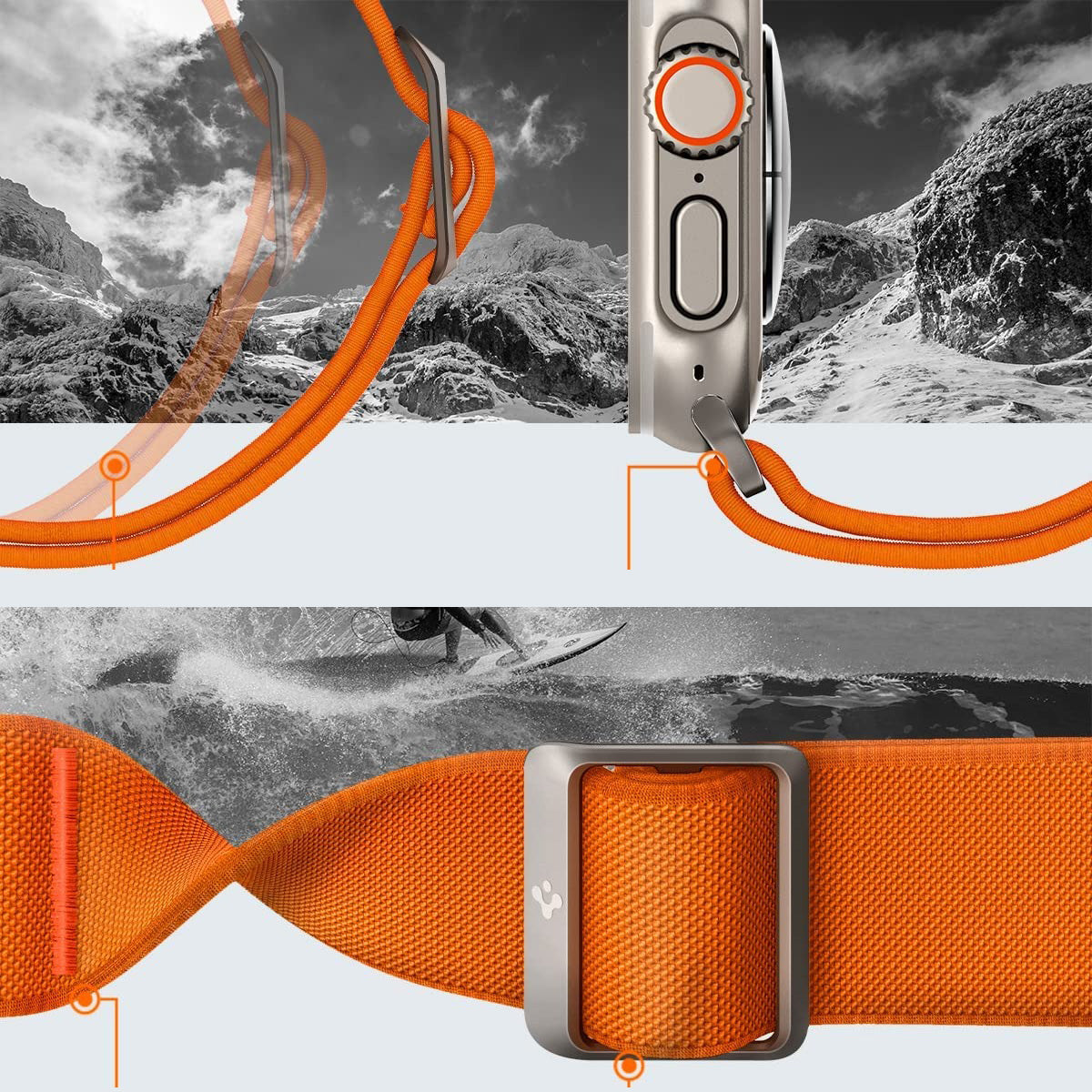 Armband Spigen Lite Fit Ultra für Apple Watch 49/46/45/44 mm, Orange
