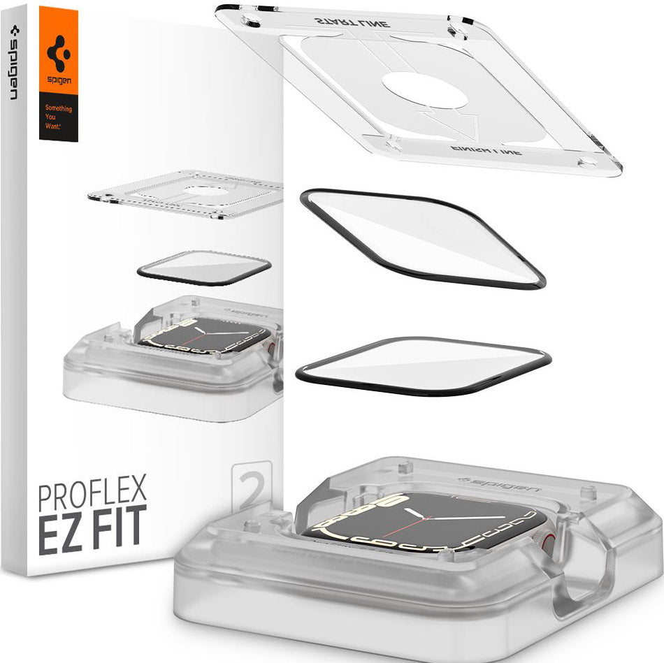 Hybridglas Spigen Pro Flex EZ Fit für Apple Watch 41 mm, schwarzer Rahmen