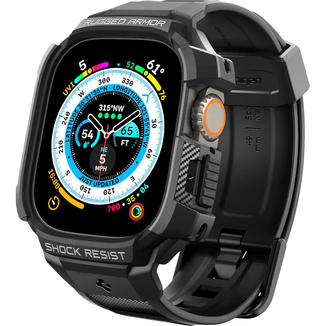 Schutzhülle mit Armband Spigen Rugged Armor Pro für Apple Watch Ultra 3/2/1 49 mm, Schwarz