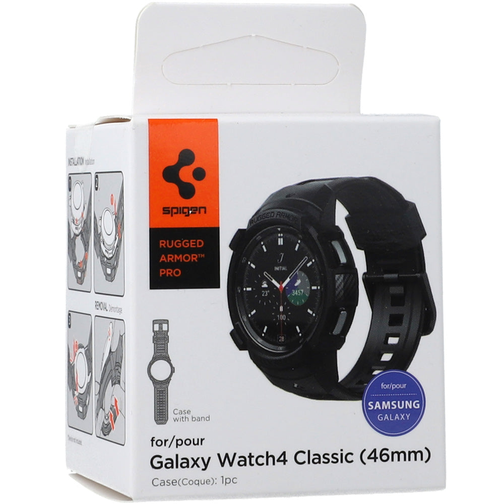 Schutzhülle Spigen Rugged Armor Pro für Galaxy Galaxy Watch 4 Classic 46mm, schwarz+schwarz