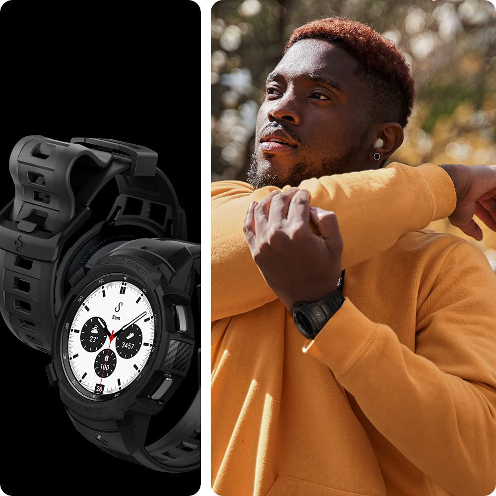 Schutzhülle Spigen Rugged Armor Pro für Galaxy Galaxy Watch 4 Classic 46mm, schwarz+schwarz