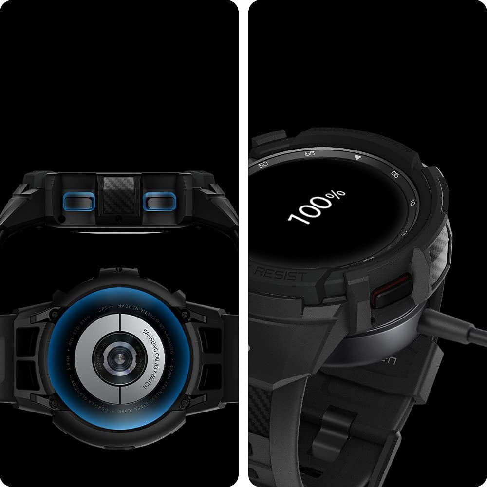 Schutzhülle Spigen Rugged Armor Pro für Galaxy Galaxy Watch 4 Classic 46mm, schwarz+schwarz