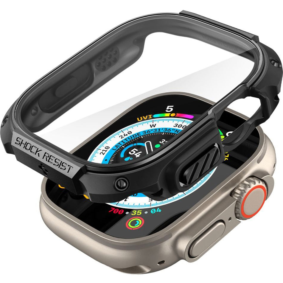 Schutzhülle + glas Spigen Tough Armor SP für Apple Watch Ultra 3/2/1 49 mm, Schwarz