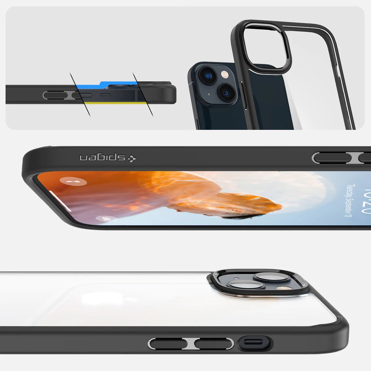 Schutzhülle Spigen Ultra Hybrid für iPhone 14 Plus, Transparent/Schwarz