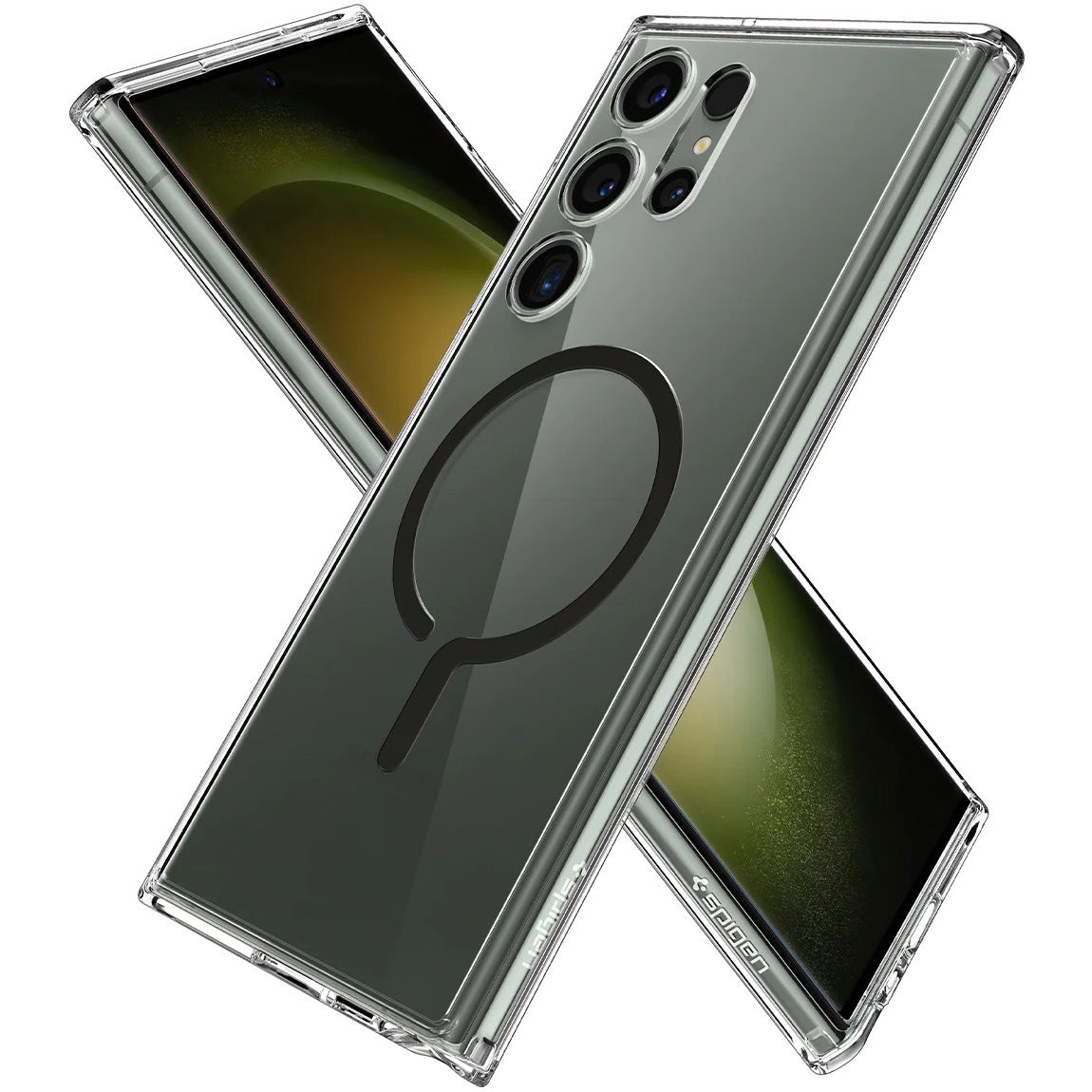 Schutzhülle Spigen Ultra Hybrid OneTap Ring mit MagSafe für Galaxy S23 Ultra, Transparent-Schwarz