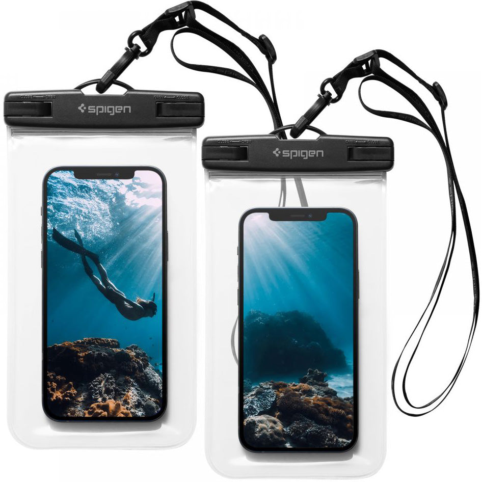Wasserdichte Schutzhülle Spigen A601 Universal IPX8 2-Pack, 16.3 x 9 cm, transparent/schwarz