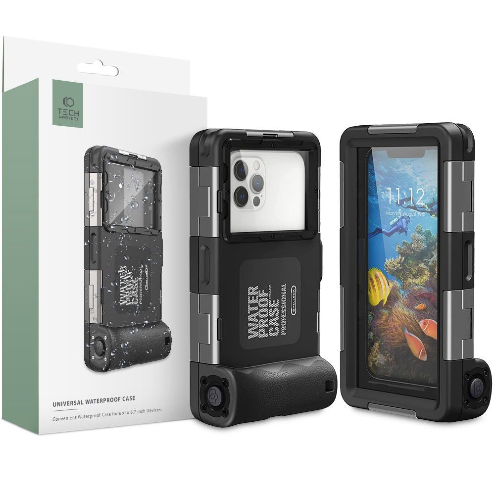 Wasserdichte Schutzhülle Tech Protect Universal Diving case für Smartphone von 4,7" max. 6.7", Schwarz