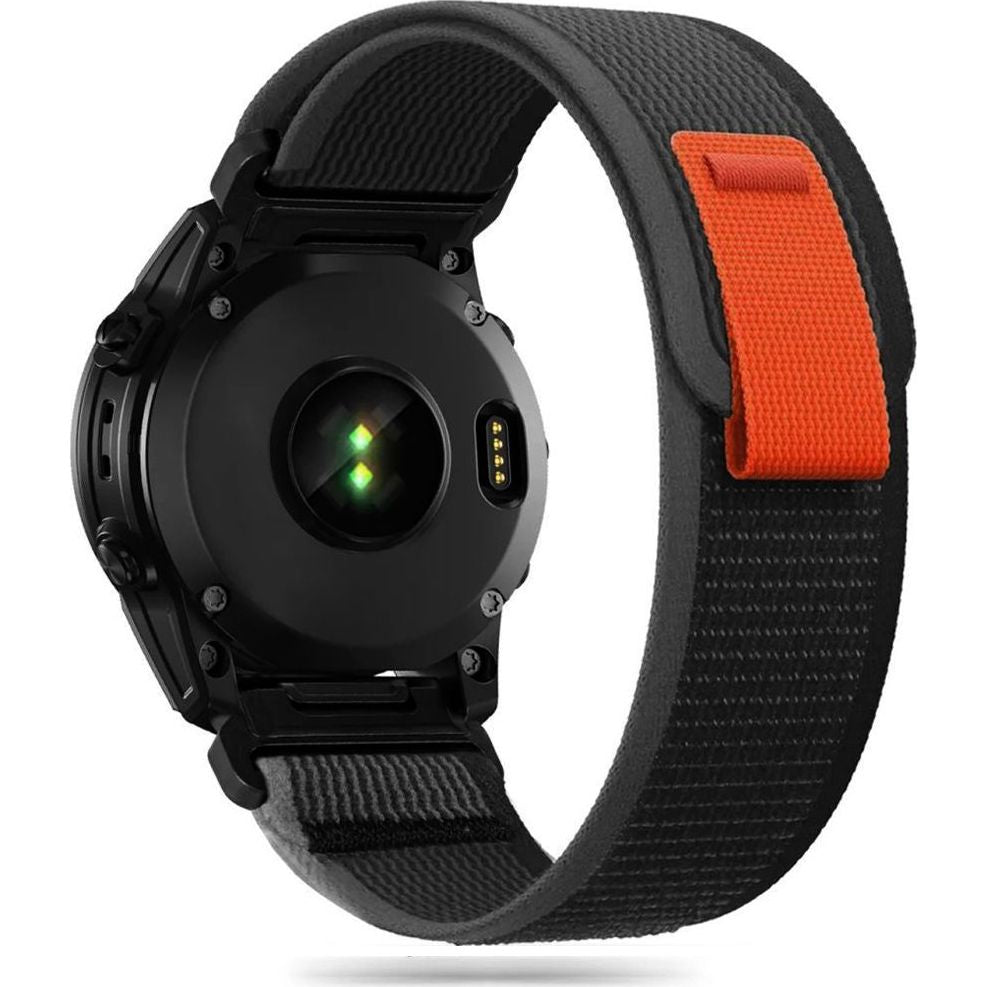 Armband für Garmin Fenix 8 Pro (47 mm) / 8 / E / 7 Pro / 7 / 6 Pro / 6, Tech-Protect Nylon, QuickFit 22 mm, Schwarz und Orange