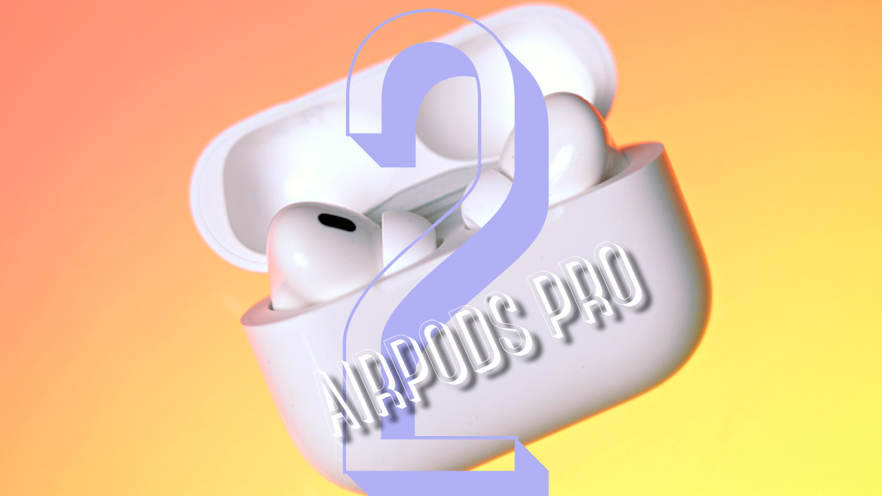AirPods Pro 2 in charging case on vibrant background