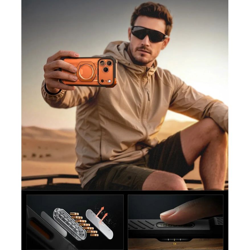 Handyhülle für iPhone 18 Pro, 17 Pro, Supcase UB Grip Mag mit MagSafe (CC), Grau-Transparent-Orange