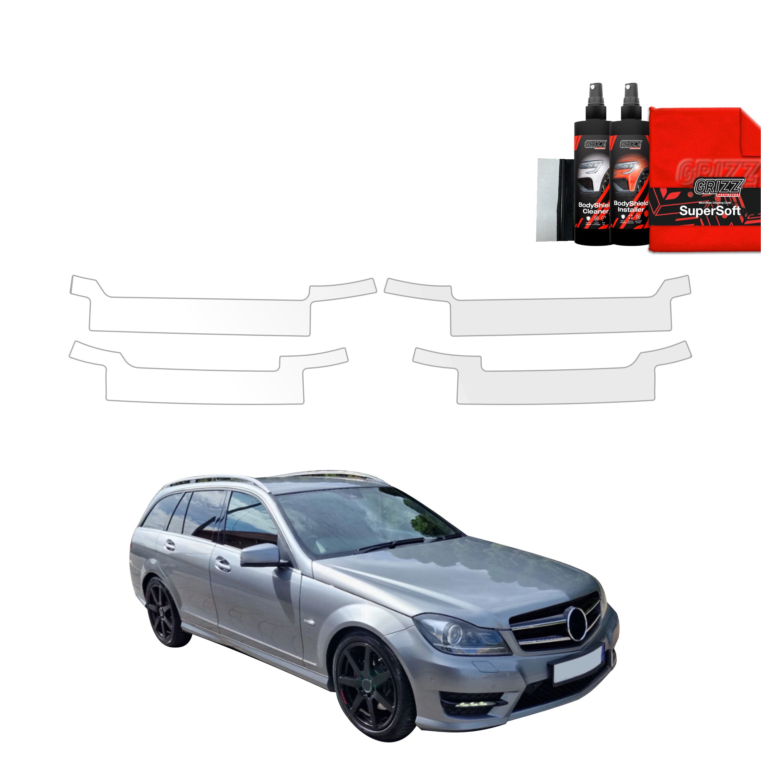 4in1 Schutzfolie Grizz Protector für Schweller - Mercedes Benz C Klasse S204 Kombi Facelifting (2011-2014)