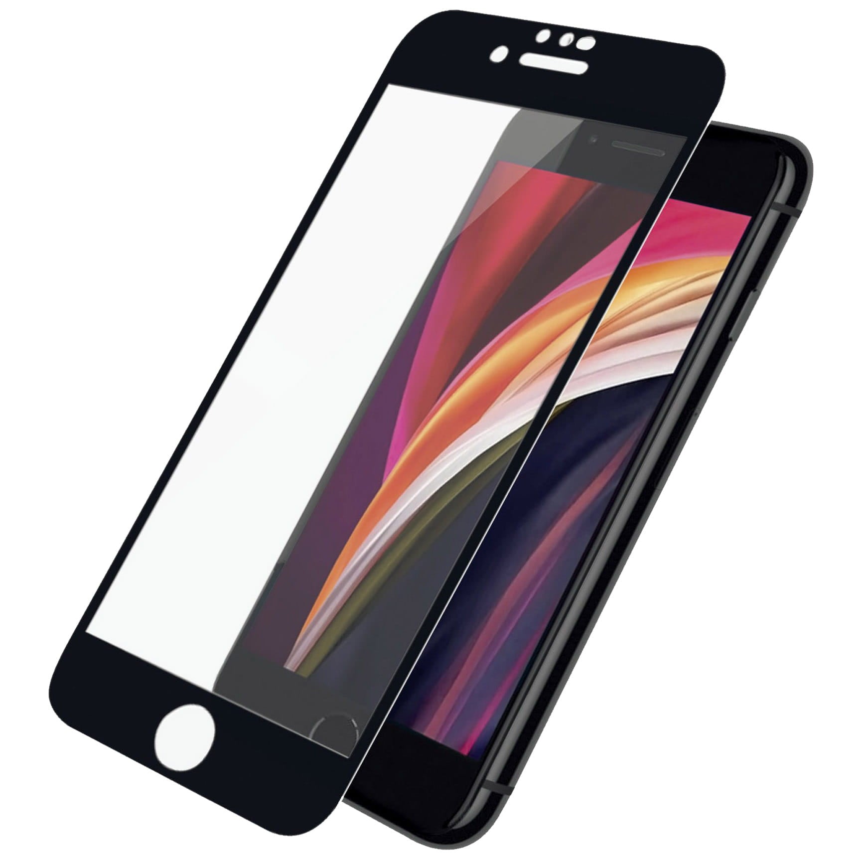 Gehärtetes Glas PanzerGlass Case Friendly E2E für iPhone SE 2022/2020 8/7/6s/6 schwarzer Rahmen