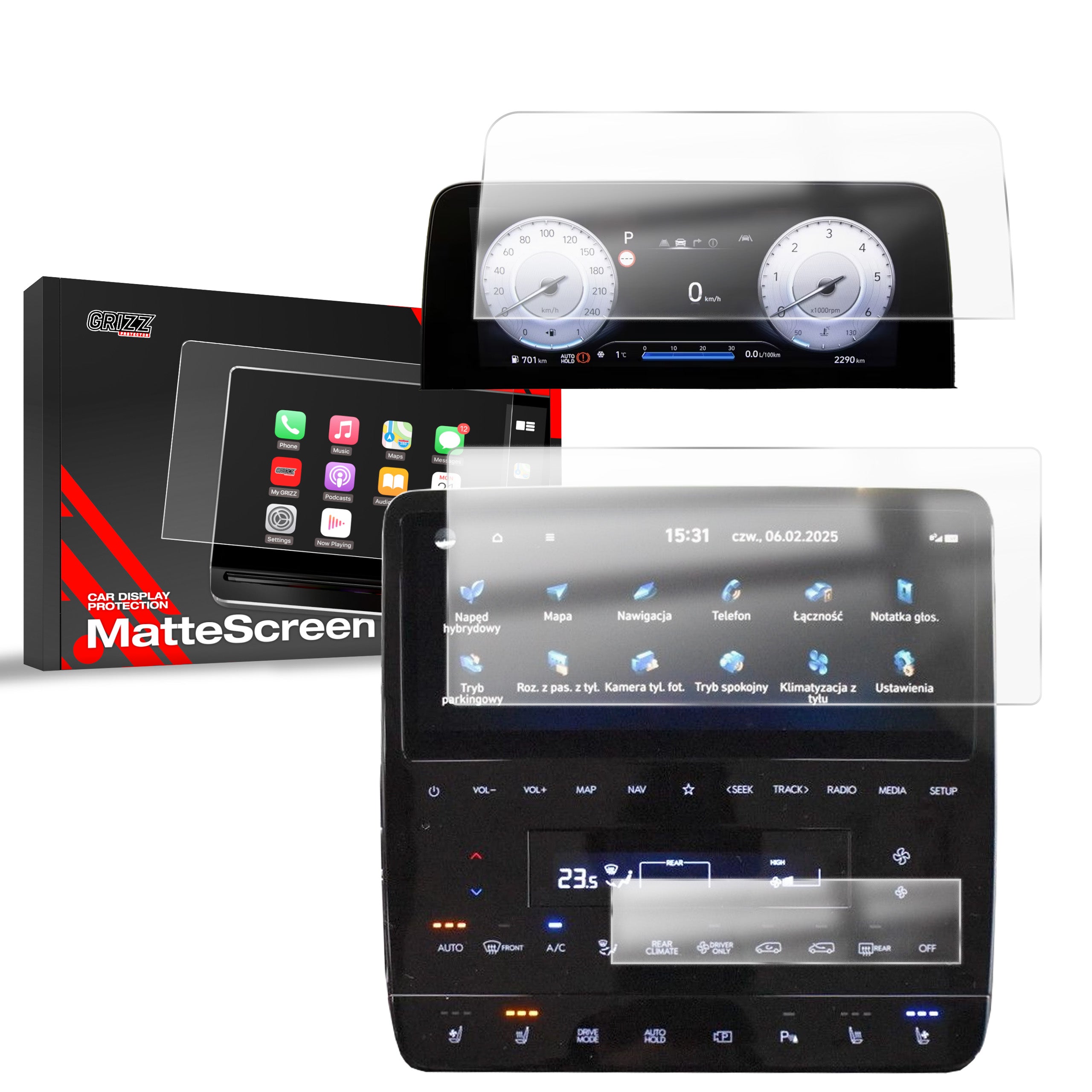 Matte Autodisplayfolie 3in1 für Hyundai Staria 10,25" (2021-2026), Grizz Protector