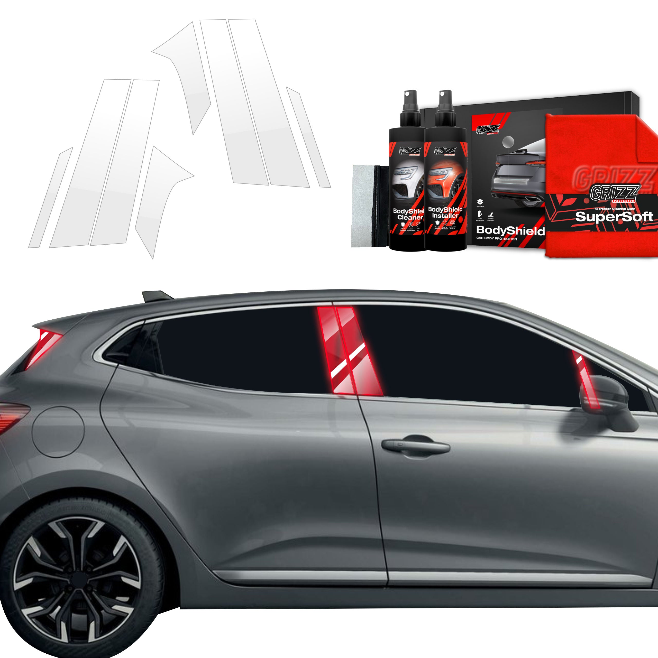 8in1 Schutzfolie Grizz Protector für C-Säule - Renault Clio (2020-2024)