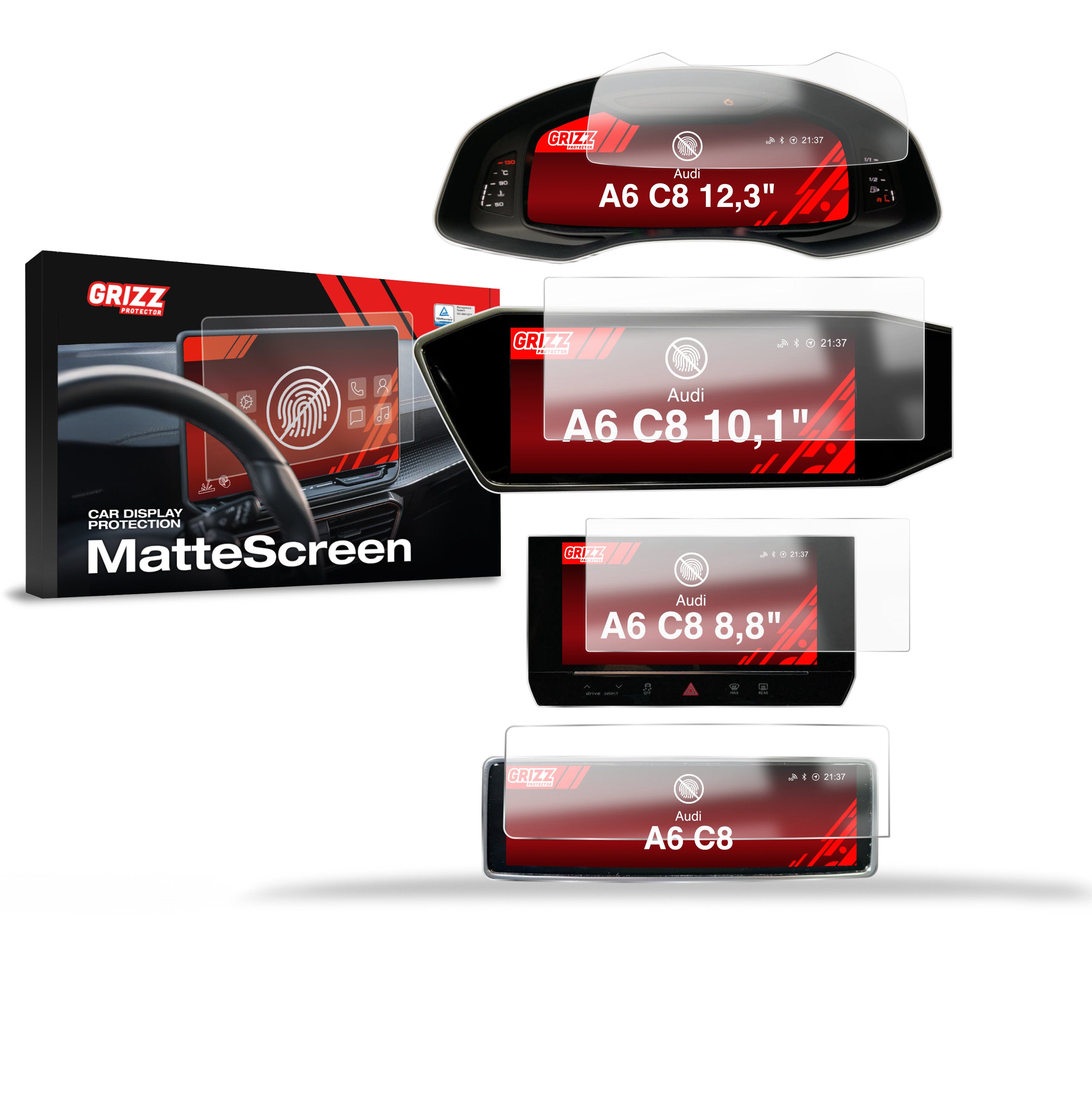 Matte Autodisplayfolie 4in1 für Audi A6 C8 (2018-2024), Grizz Protector