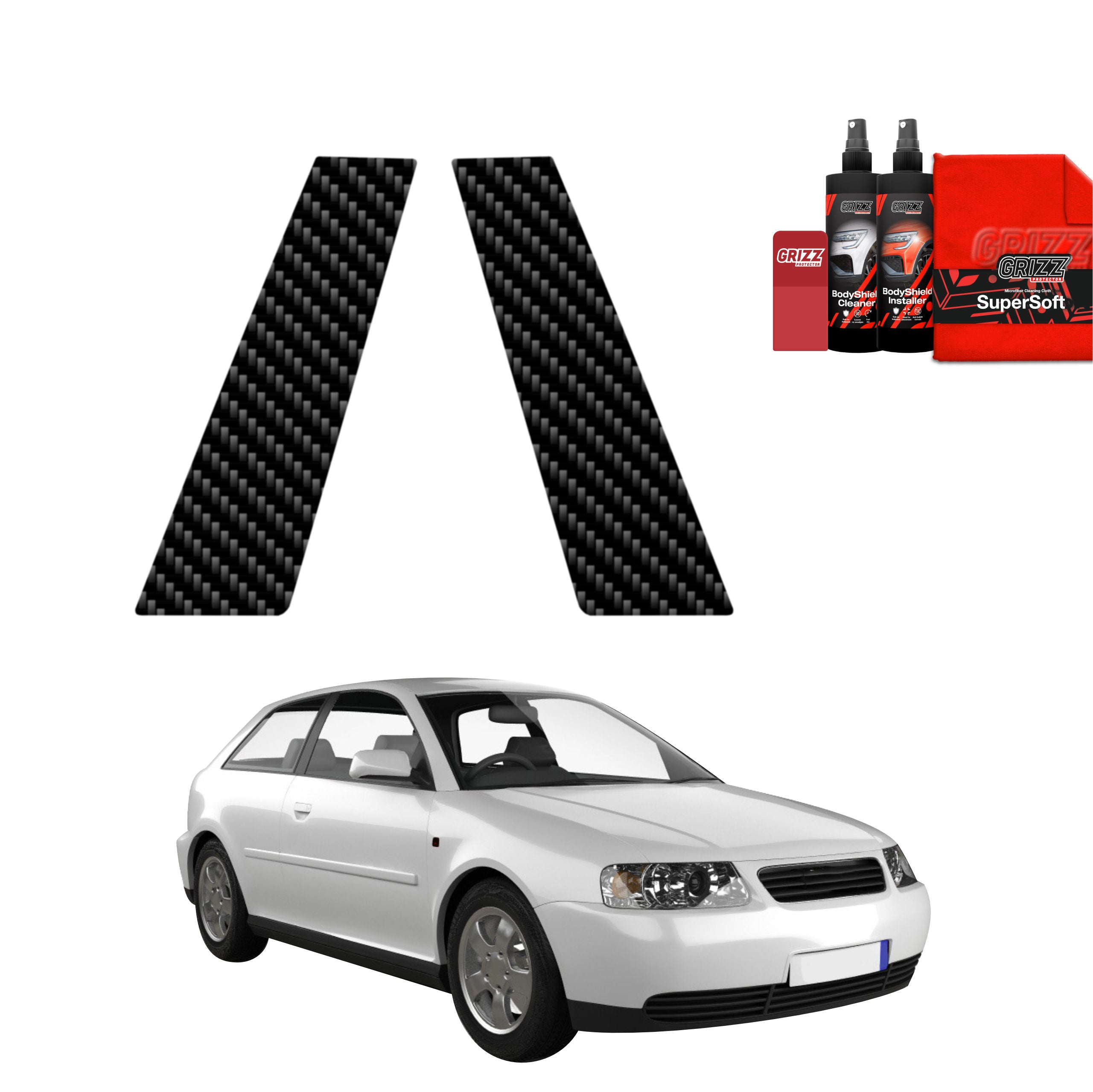 2in1 Kohlenstoff Schutzfolie Grizz Protector für B-Säule - Audi A3 8L Hatchback 3D (1996-2003)