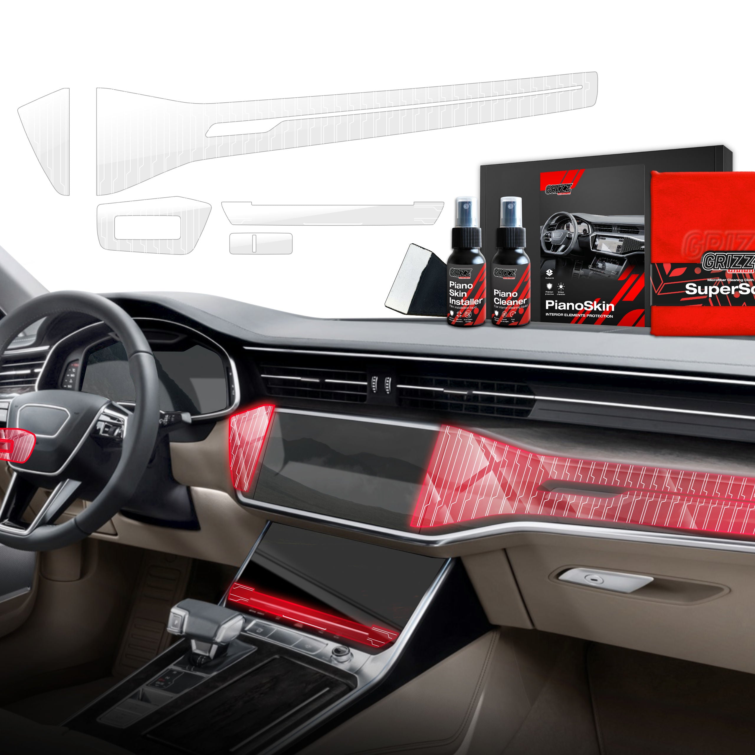 5in1 Schutzfolien Grizz Protector für Mittelkonsole & Armaturenbrett - Audi RS6 C8 (2018-2025) Glanz Dynamic