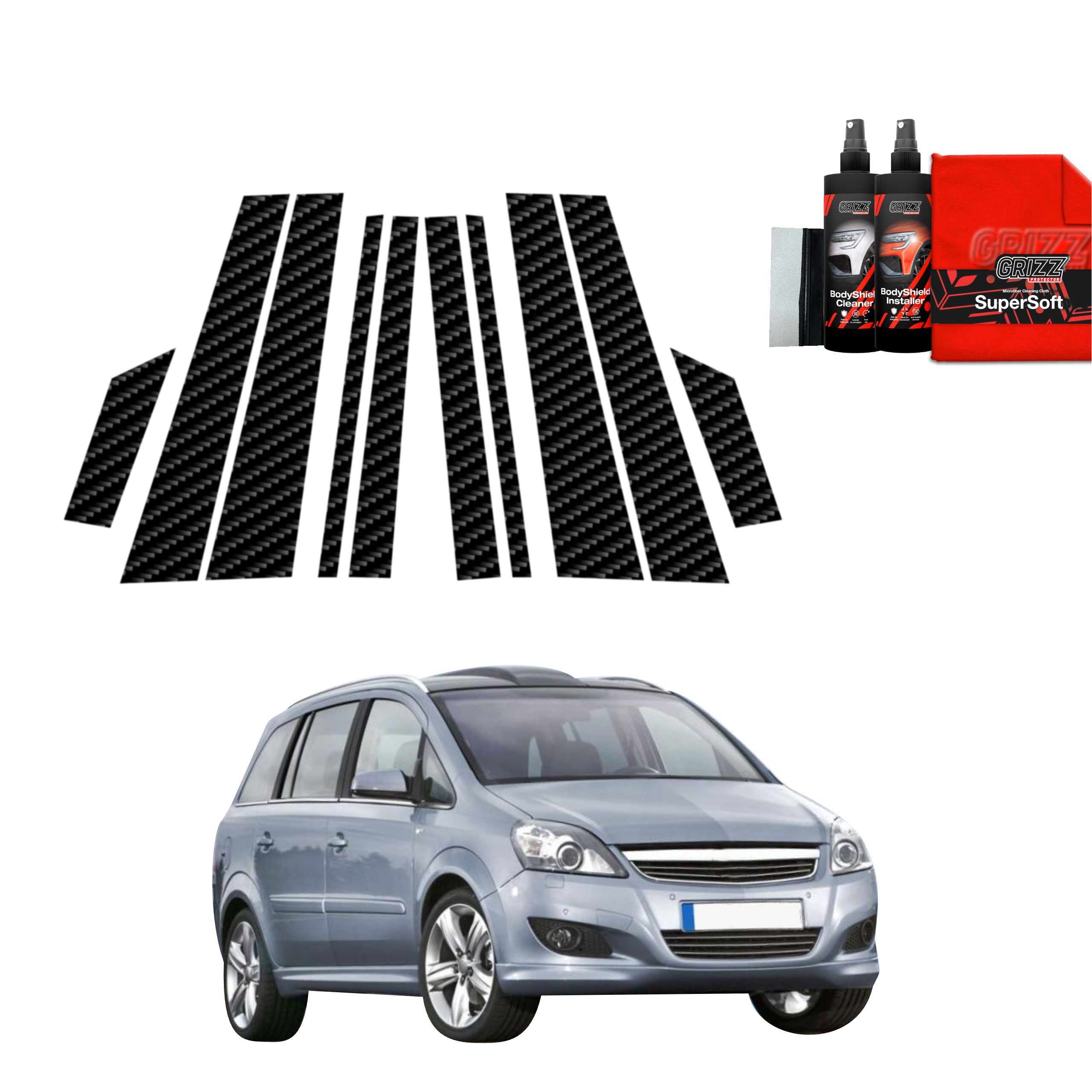 10in1 Kohlenstoff Schutzfolie Grizz Protector für B-C-Säule - Opel Zafira B Kombi 5D (2010-2014)