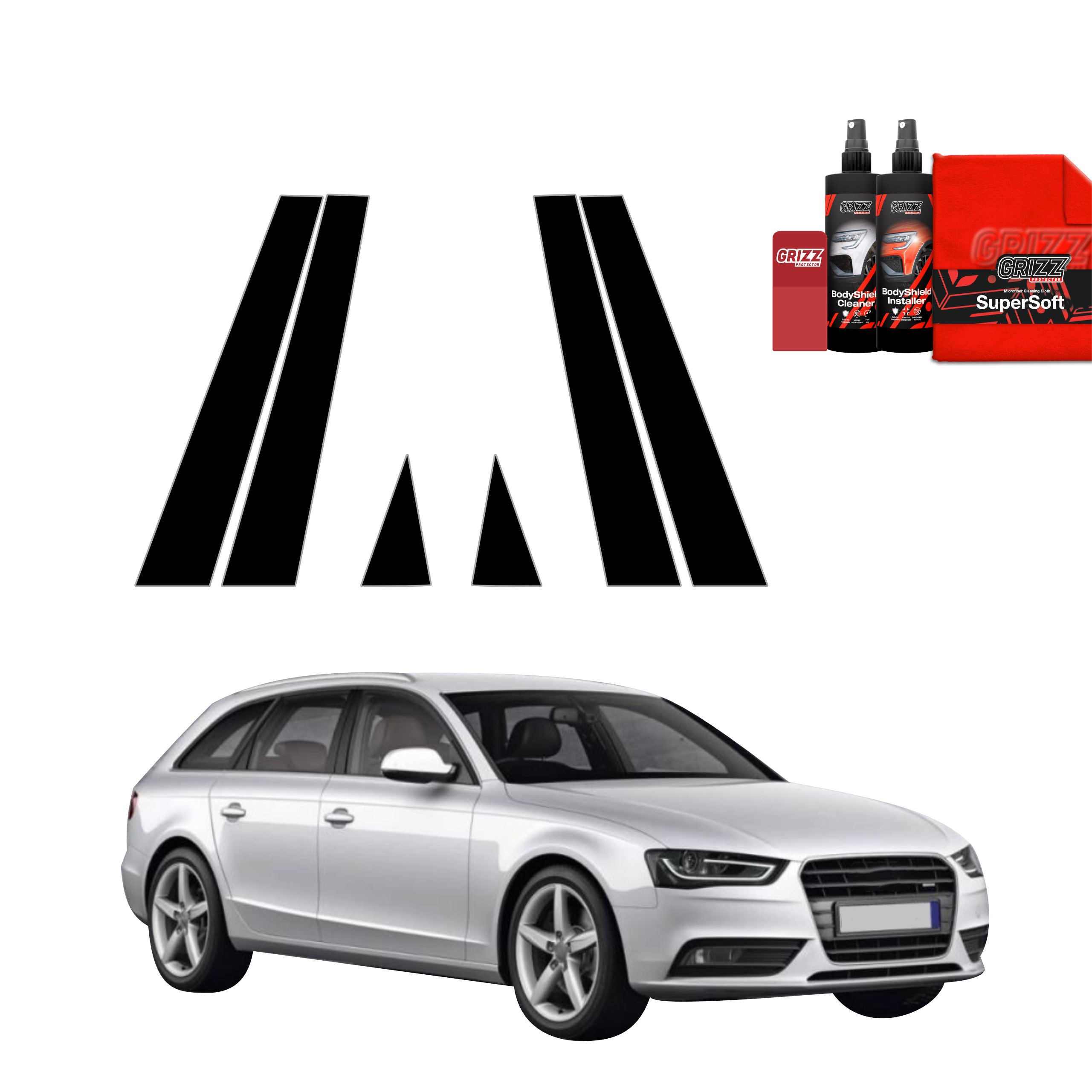 6in1 Schwarze Grizz Protector schutzfolie für B-C-Säule - Audi A4 B8 Avant Facelifting (2011-2015)