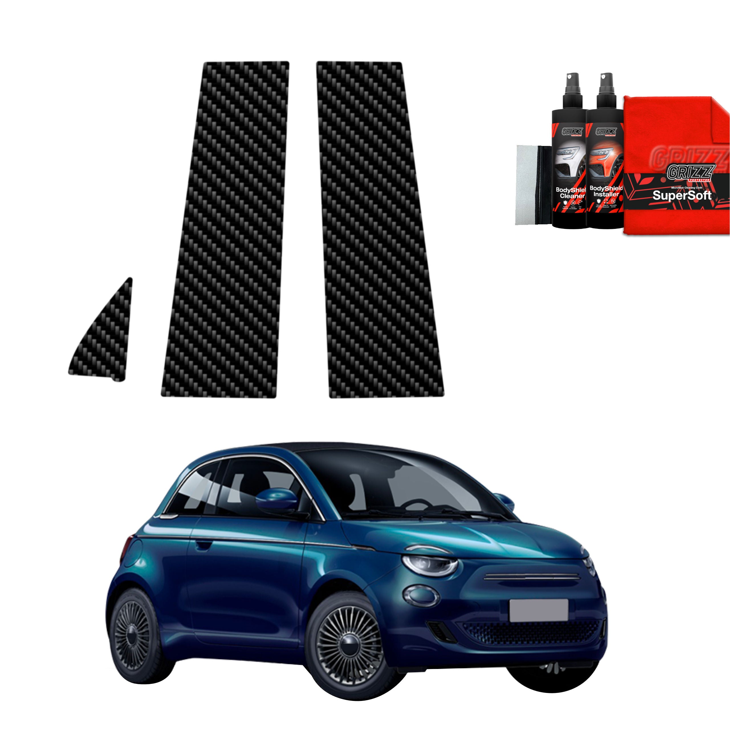 3in1 Kohlenstoff Schutzfolie Grizz Protector für B-C-Säule - Fiat 500 (2016-2026)