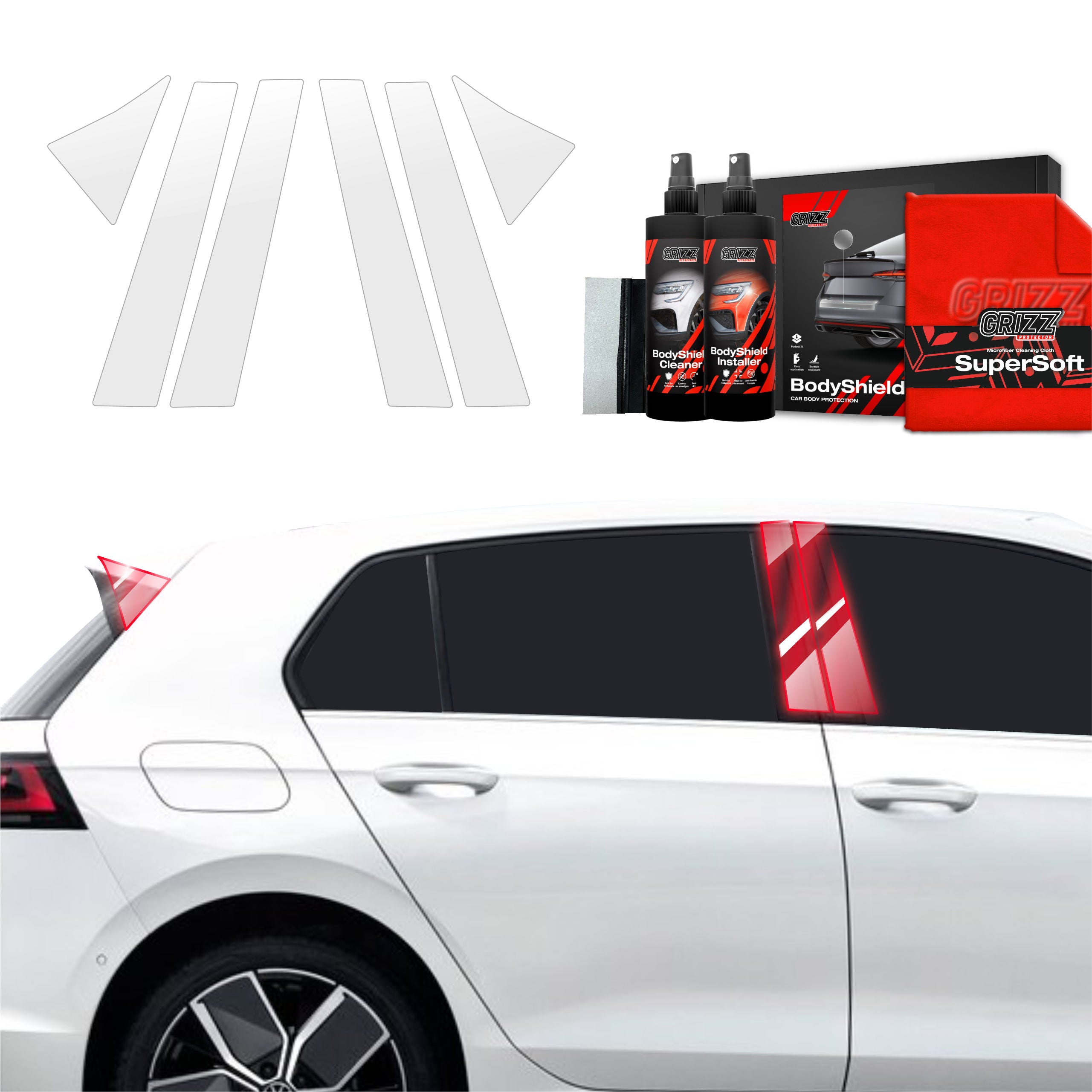 6in1 Schutzfolie Grizz Protector für B-C-Säule - Volkswagen VW Golf 8 Hatchback (2024-2026)