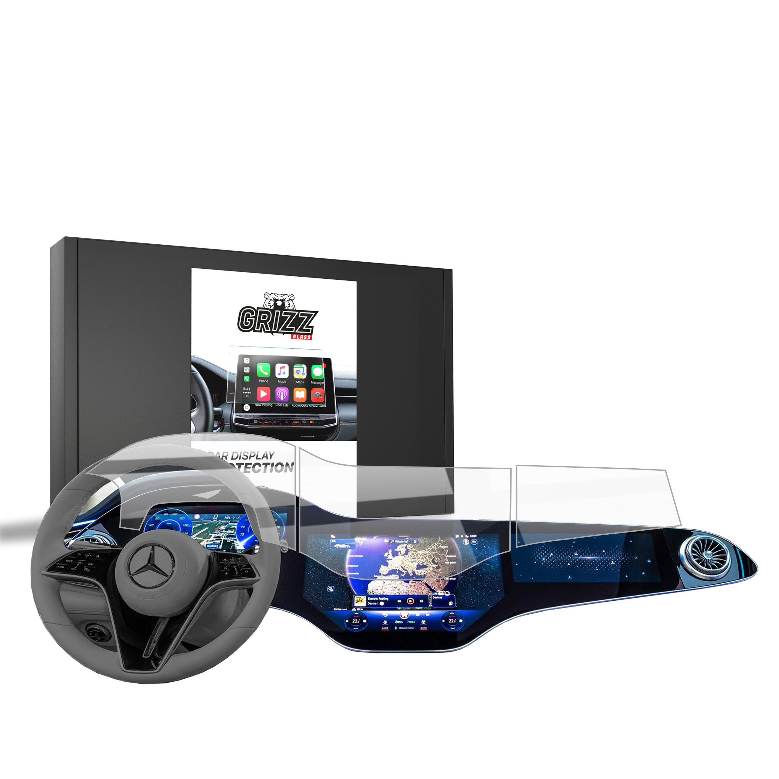 Keramische Autodisplayfolie 3in1 für Mercedes Maybach EQS SUV Hyperscreen (2023-2026), Grizz Protector