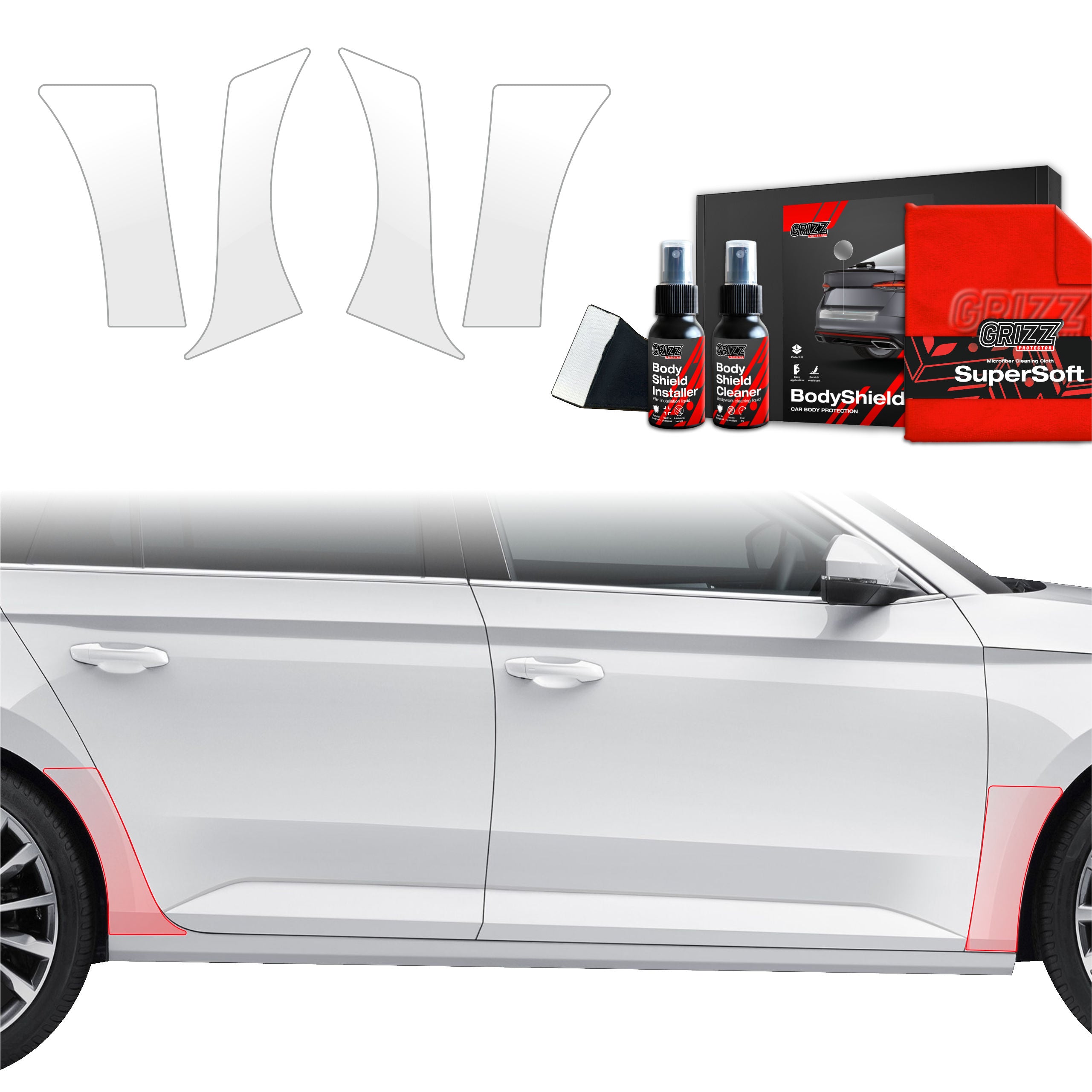 4in1 Schutzfolie Grizz Protector für hinteren & vorderen Seitenschwelle - Skoda Superb 3 Combi (2015-2019)