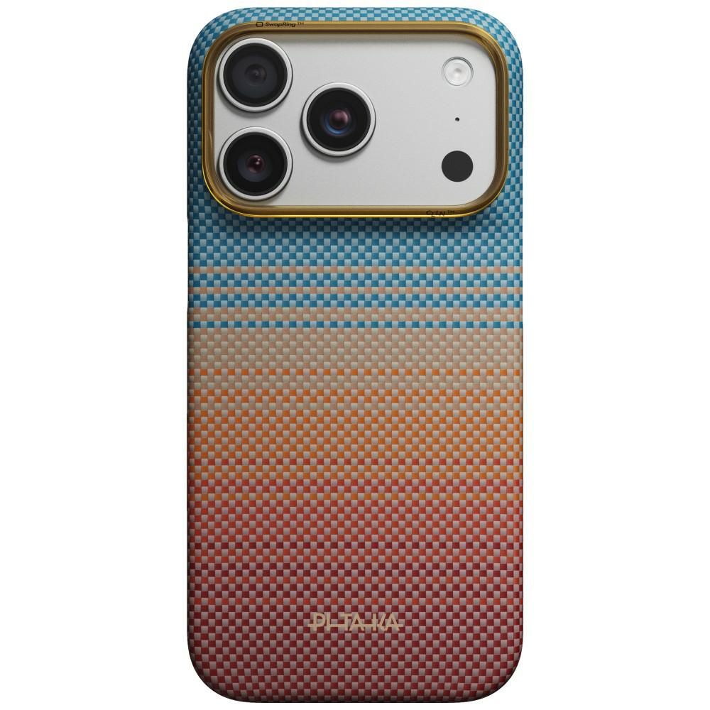 Aramid Handyhülle für iPhone 18 Pro / 17 Pro, PITAKA Ultra-Slim Case mit MagSafe, Orange und Blau mit Kevlar (1/6)